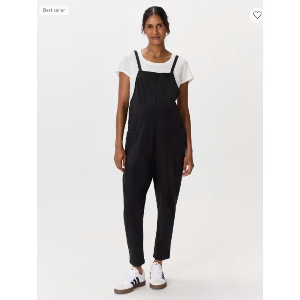 Quince Womens Organic Cotton Maternity Overalls Black S Stretch Knit